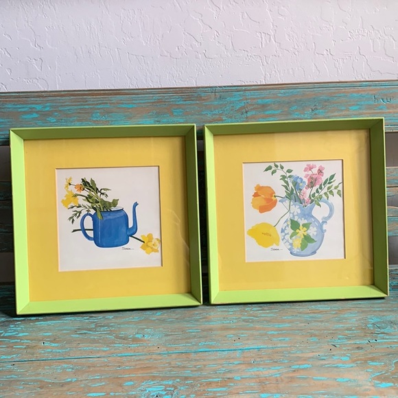 Vintage Set of Floral Prints by Sandra Wall Art Matted and Framed - Picture 1 of 11